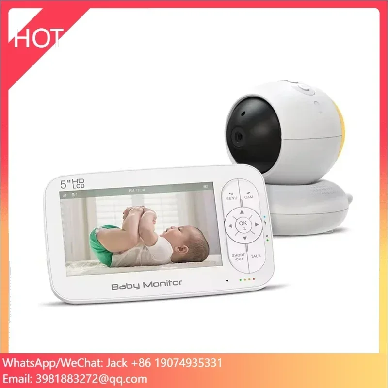

5 Inch Baby Camera Night Vision Sound Detection Temperature Alarm Two Way Audio Babyfoon Baby With Night Light