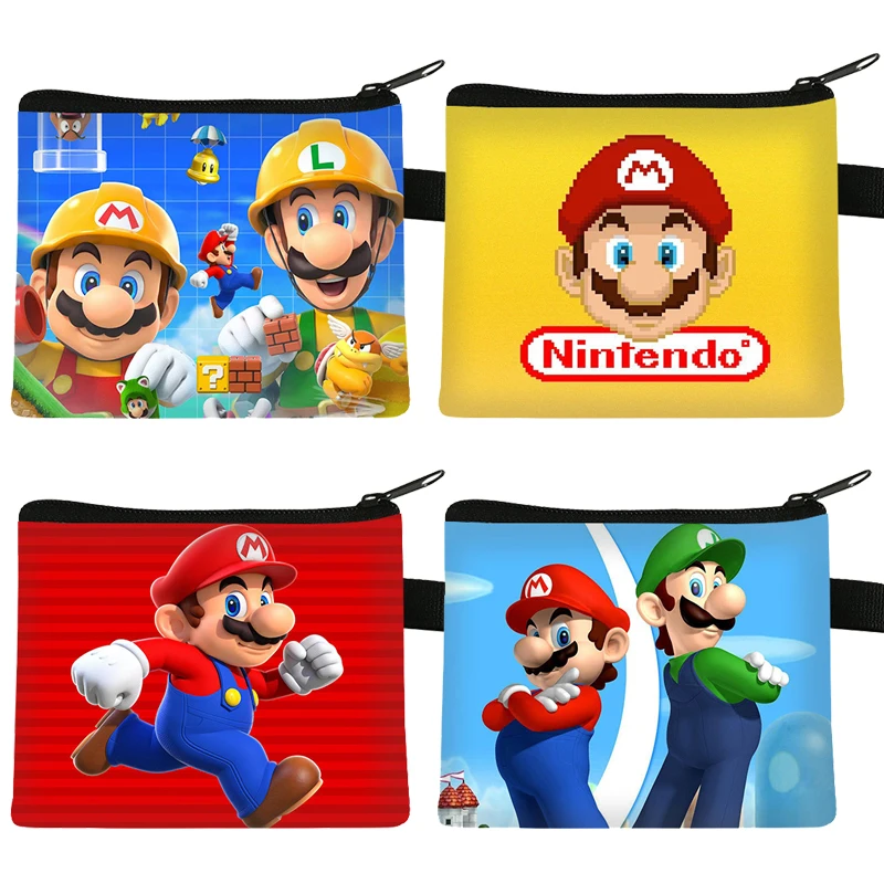 Super Mario Wallet Bowser Yoshi Luigi Cartoon Kids Wallet Zipper Bag Portable Coin Key Storage Bag