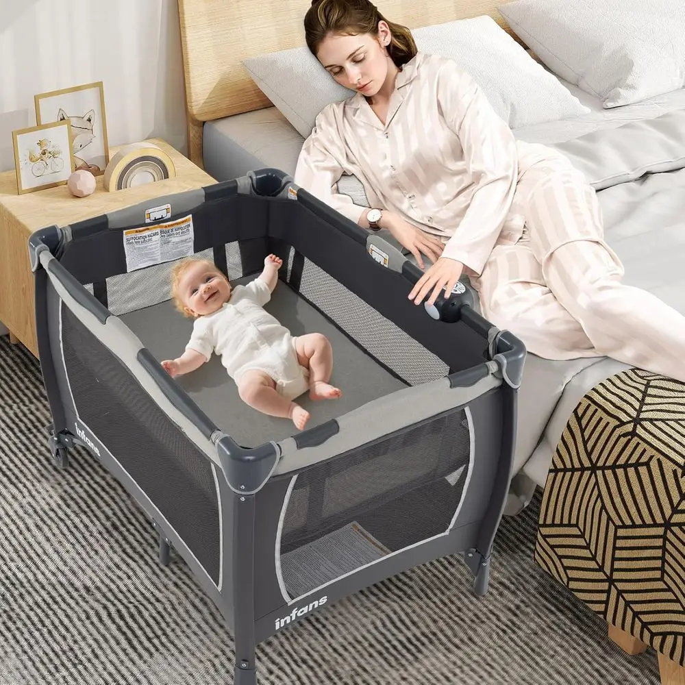 Box portatile per bambini con culla, fasciatoio, materasso e contenitore - Centro nido da viaggio