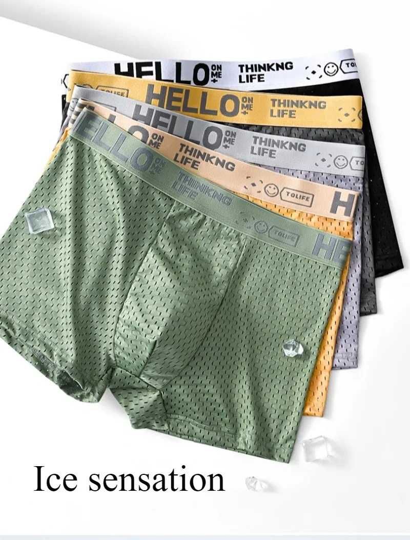 6 Stück Mesh-Eisseide Boxershorts für Herren, Atmungsaktive Sexy Slim-Fit Nahtlose Unterhosen in Übergröße 4X – Detail 5