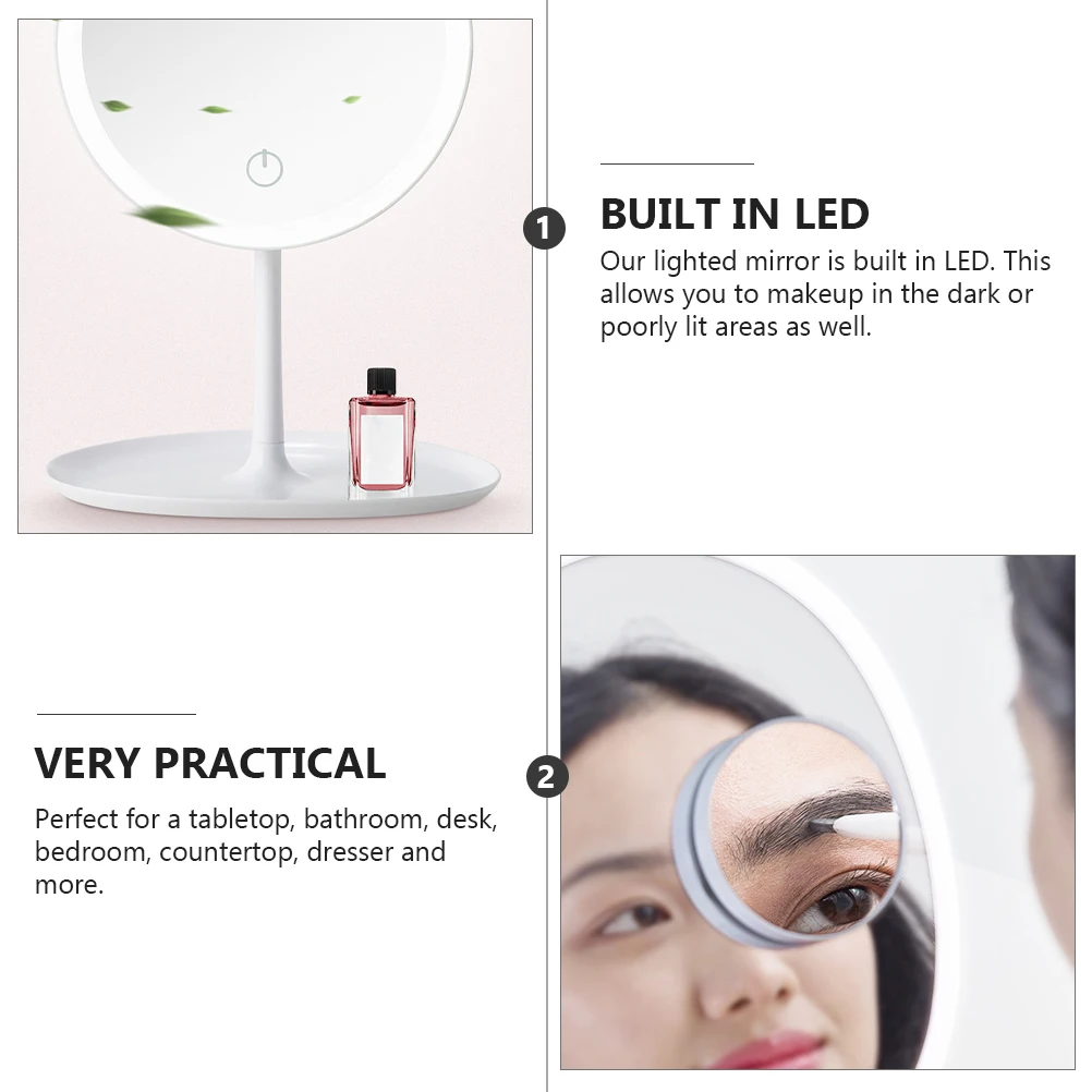 Kosmetik-Make-up-Spiegel, LED-beleuchtet, für Schreibtisch, Badezimmer, Tischspiegel, Glaszubehör, Damen, elektrisch, perfekte Details, Eyeliner