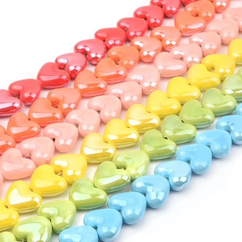 Simply Heart Shape Beads Ceramic Beads Multi-color for Jewelry Making Hole Beads Handmade Porcelain Beads