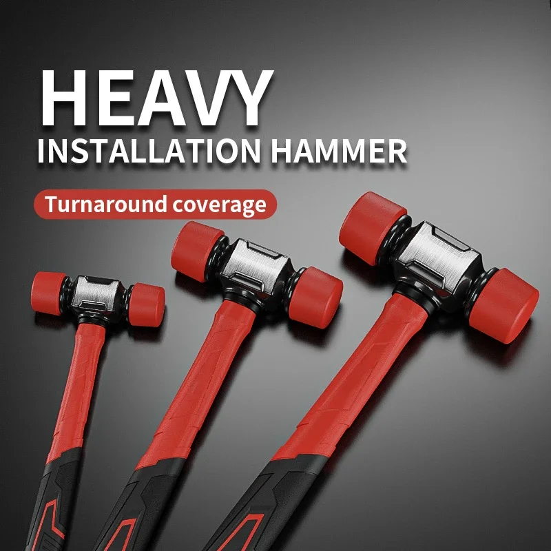Heavy-Duty Rubber Hammer for Floor Tile Installation - Solid Rubber Construction, Dual TPU Hammer Heads, TPR Encapsulated Handle