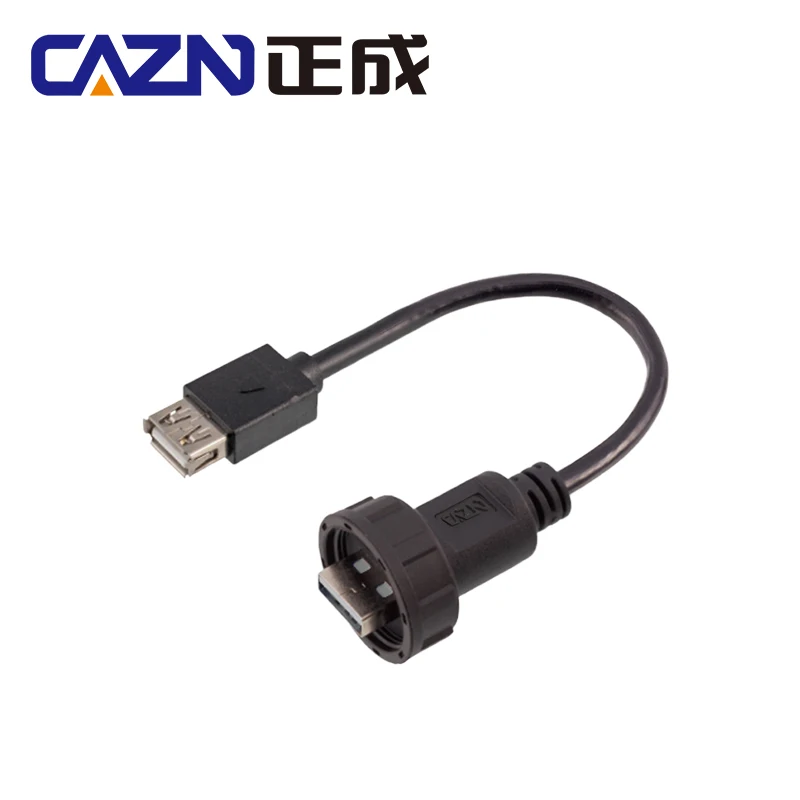 CAZN Waterproof IP67 IP68 USB 2.0 Female to Male Overmoldedd with Cable Threaded