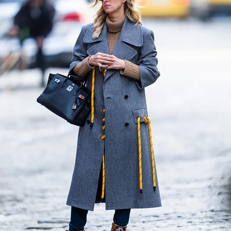 

British Style Women's Long Coat Autumn New Strap Design Fashionable Outerwear