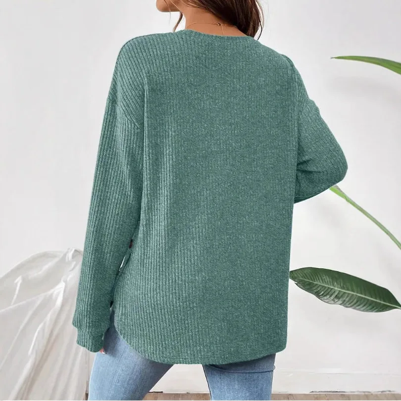 Maternity Clothes Pregnancy Clothing Pregnant  Autumn and Winter Casual Pullover Round-neck Long-sleeved Button T-shirt Tops