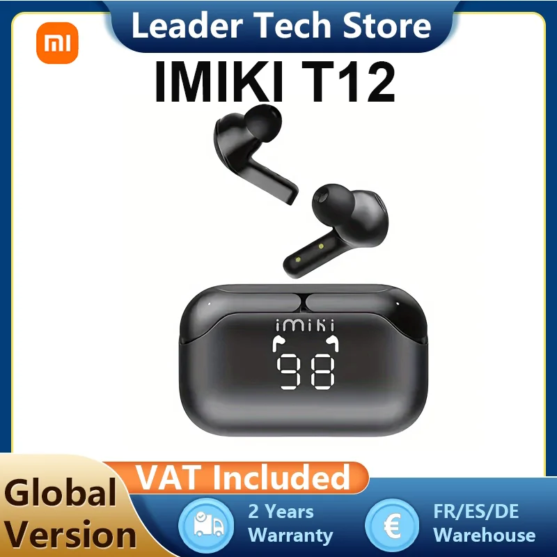 Original imiki T12 TWS Bluetooth 5.2 Earphone 6H Playtime HD Digital Display IPX5 Waterproof Anti Noice Headphone