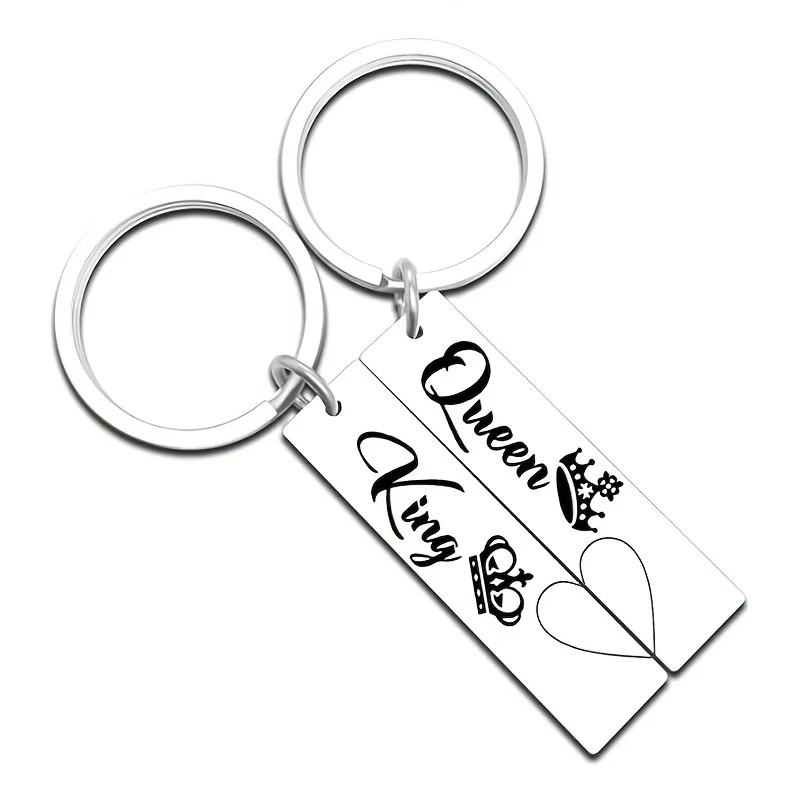 2 unids/set corona rey reina pareja llaveros llaveros de acero inoxidable para regalos de amantes