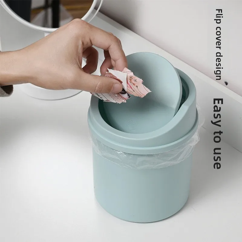 Minimalist Design Plastic Desktop Trash Can Press Type Lidded Waste Bin Mini Dressing Table Storage Bucket for Household Use
