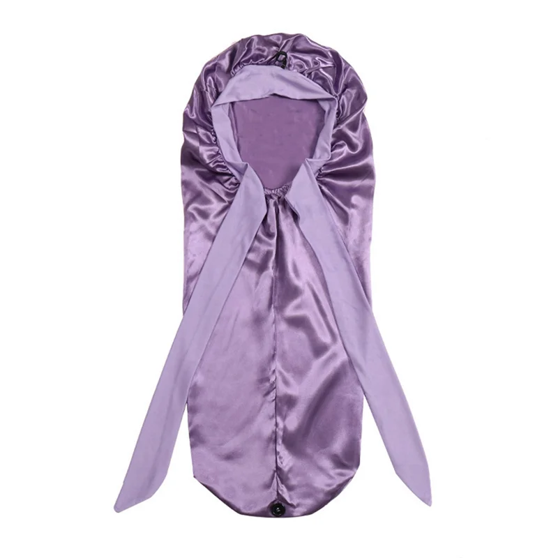 ผู้หญิง Bonnet หมวกนอนหางยาวผม Night Sleep CAP หมวกอาบน้ําสําหรับซาวน่าชุดว่ายน้ํา Bonnet ทนทานควันสีม่วง-BA