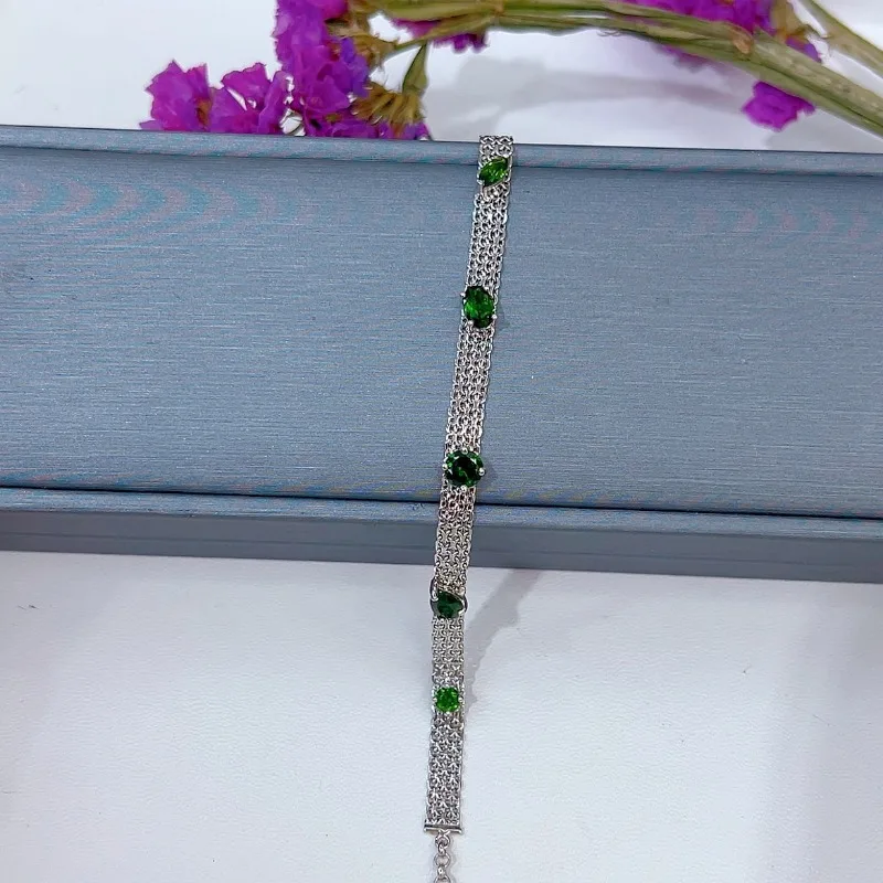 SACE GEMS Luxury 925 Sterling Silver 4*6MM Natural Diopside Gemstone Bracelrts for Women Engagement Cocktail Party Fine Jewelry