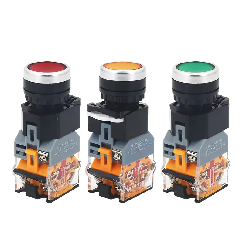

LA38-11D LED Button Switch AC220V Self-locking Self-resetting Control Button 22mm ACDC12V 24V 36V 48V 110V