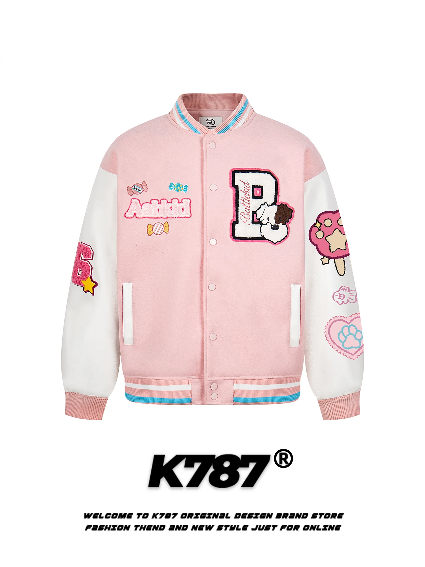 

K787 American Sle Street Cute Cake Dog Baseball Jaet Loose Cotton Warmth Couple Outerwear Winter Men's Faion Coat