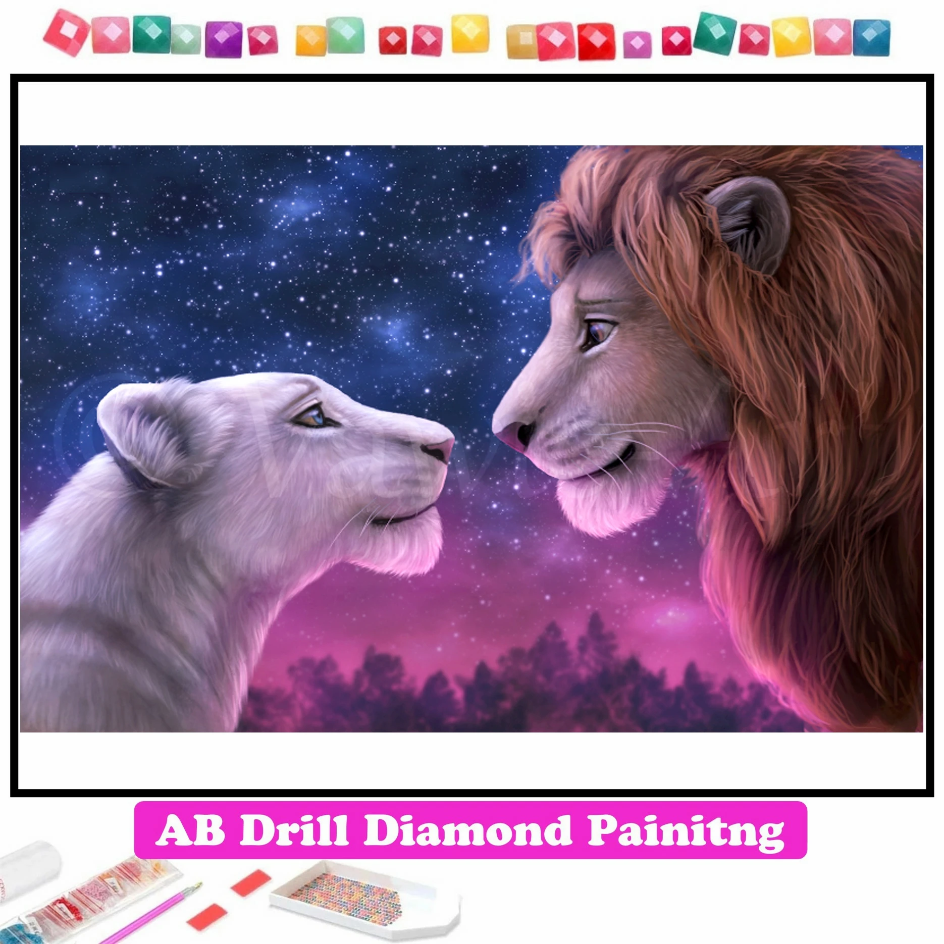 Simba and Nala 5D DIY AB Drill Diamond Painting The King Lion Embroidery Cross Stitch Mosaic Handicraft Home Decor Kids Gift