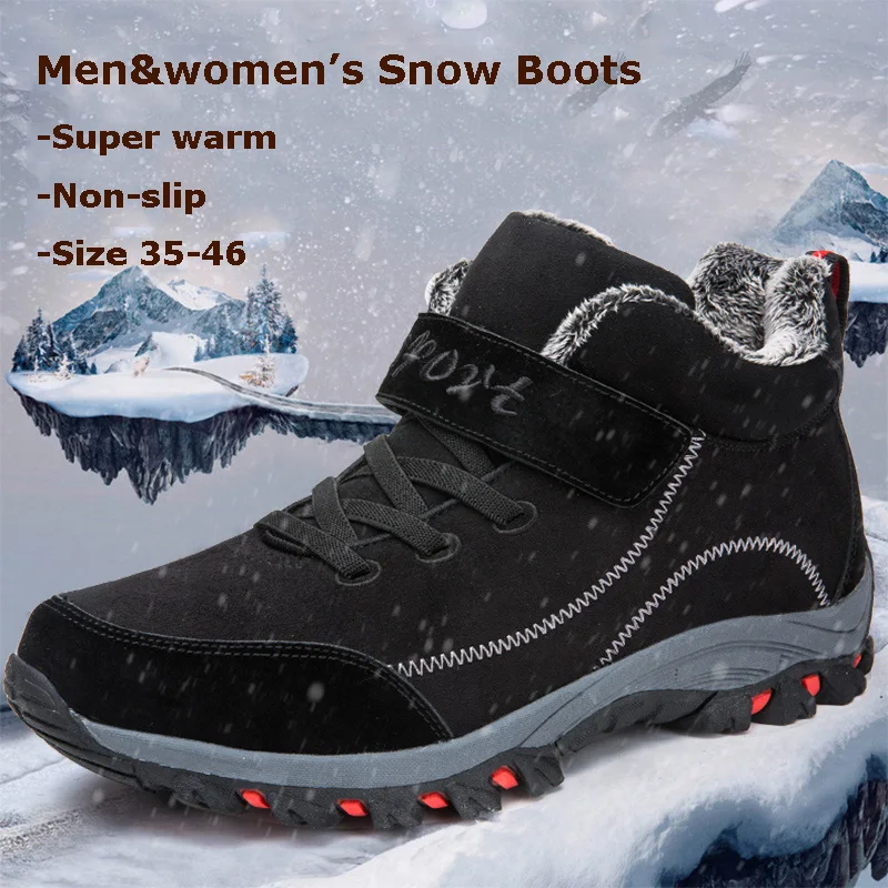 

Winter Men's Boots Suede Warm Waterproof Snow Boots Women Boots Men Casual Shoes Non-slip Ankle Boots for Couple Size35-46