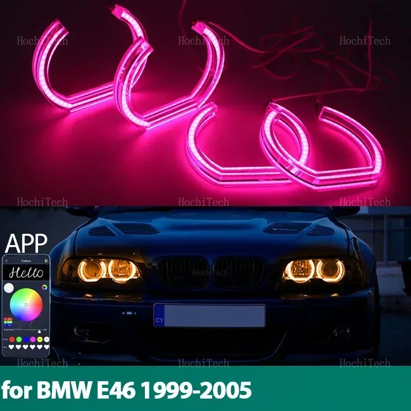 DTM Car-styling Multi-colored RGB App Control LED Rings Light for BMW E46 325i 325xi 330i 330xi with HID Headlights 1999-2005