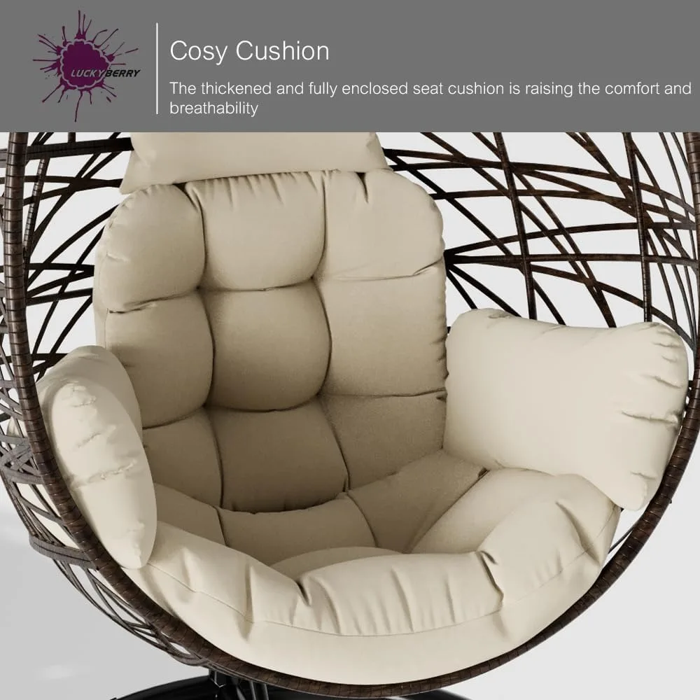 Egg Chair Outdoor Indoor Wicker Tear Drop Hanging Chair with Stand Color Cushion