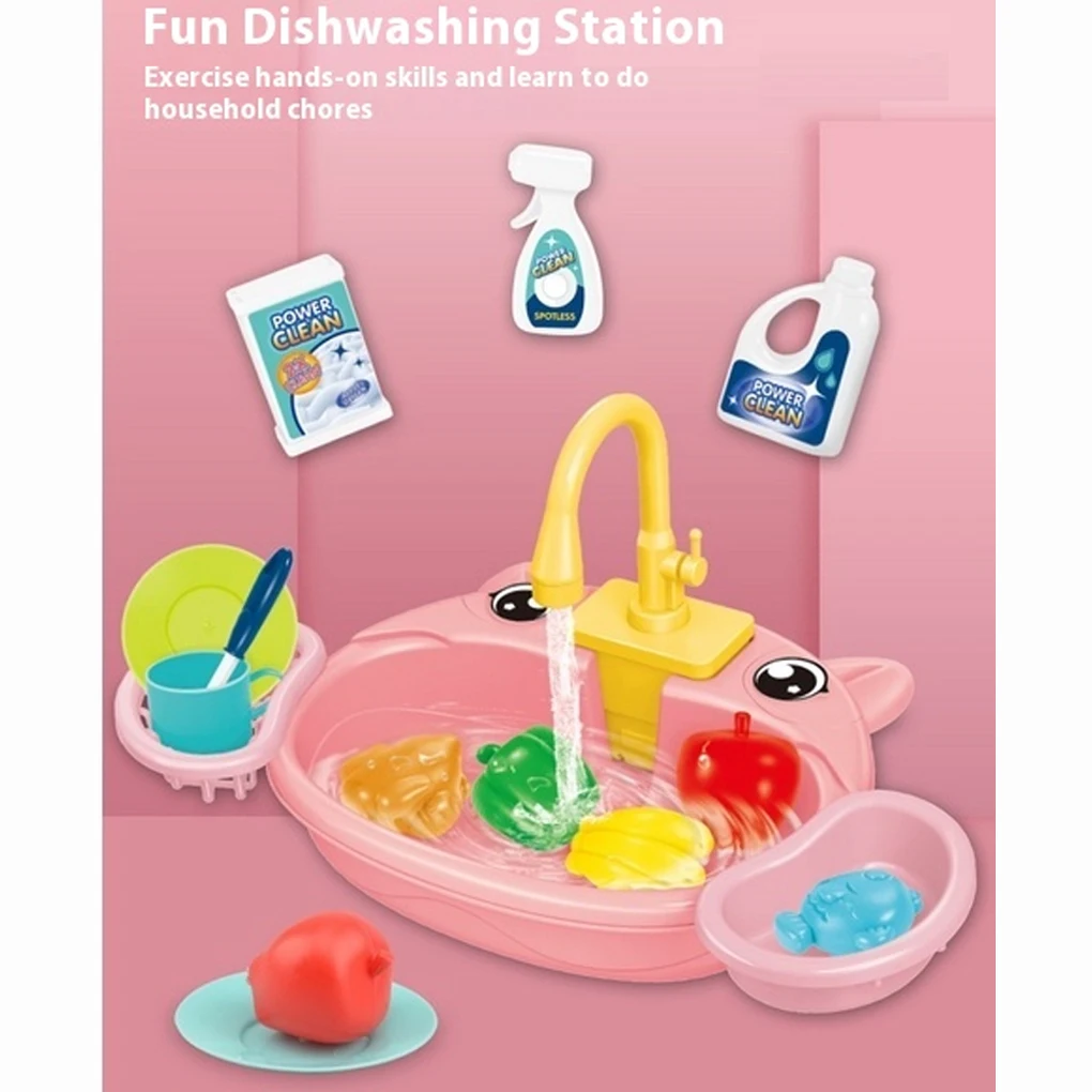Crianças jogar brinquedos dos desenhos animados lavatório elétrico forfun experiência de aprendizagem equipada com jogo comida circulação água pia da cozinha