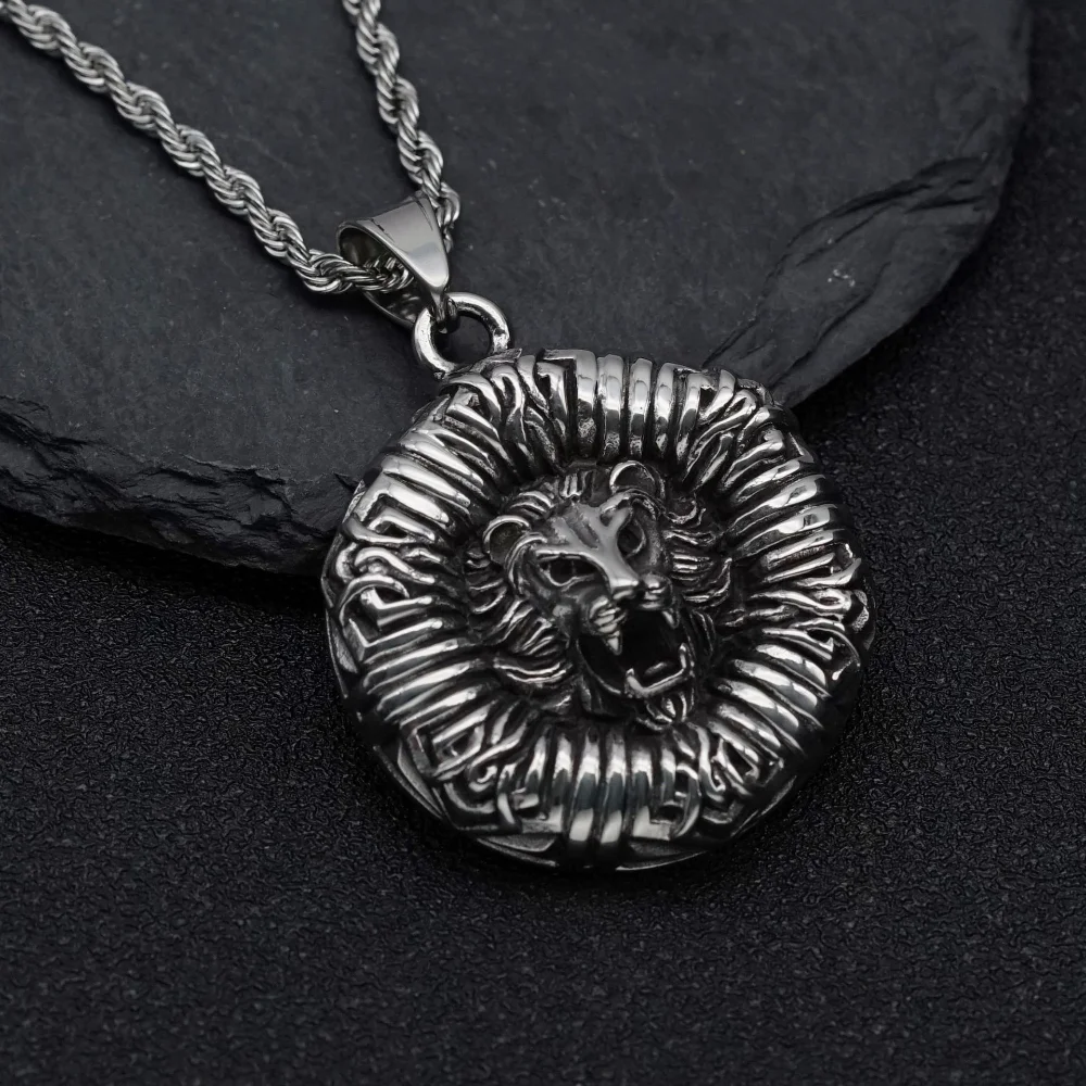 Vintage Hexagon Aggressive Lion Pendant Necklace Charming Men's Necklace New Fashion Hip Hop Punk Accessories Party Gift Jewelry