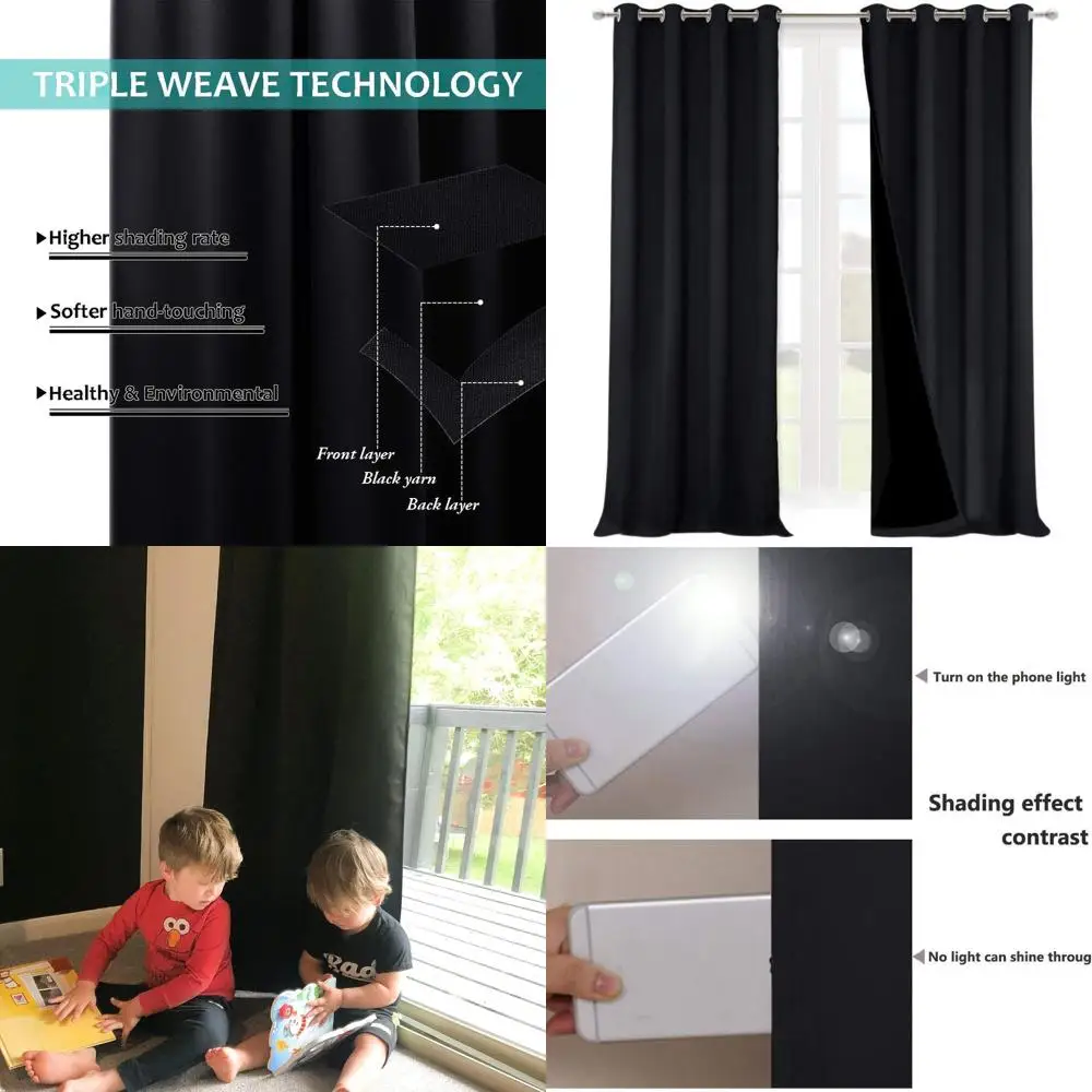 

Прочные плотные шторы для спальни, 100% затемняющие, энергосберегающие, 52x95 дюймов, комплект из 2 панелей