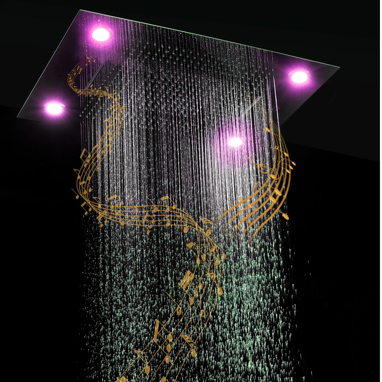 Luxury Music Bluetooth Shower Set LED Big Rain Curtain Showerhead Waterfall Massage Thermostatic high Flow Faucets 2'' body jets