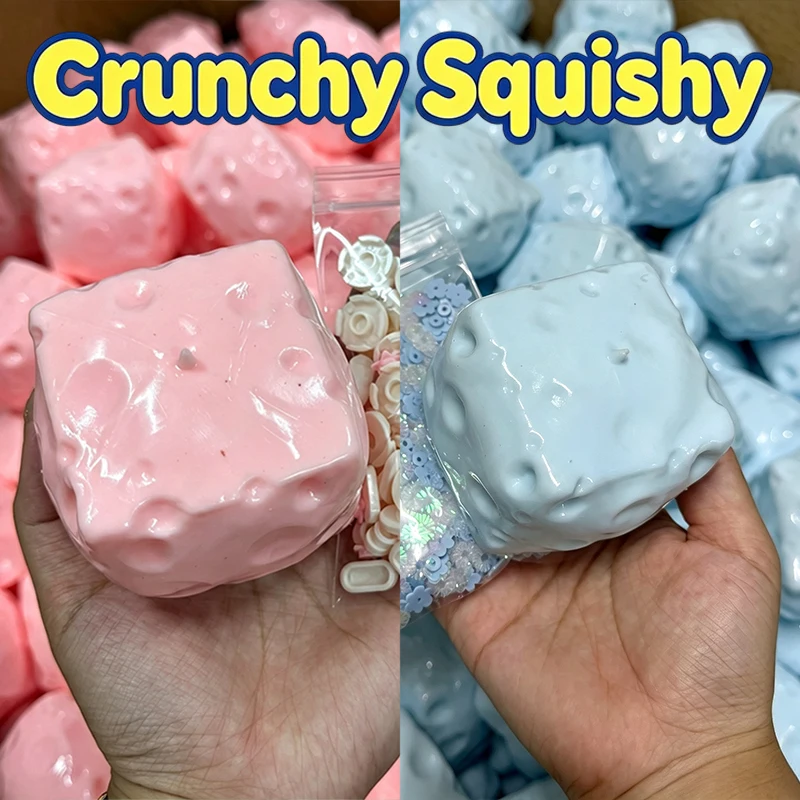 Cheese Cube Crunchy Squishy Crispy Sound Stress Ball Squeeze Toy Round Blocks Filled Fidget Toy ASMR Sensory Stress Relief Gifts