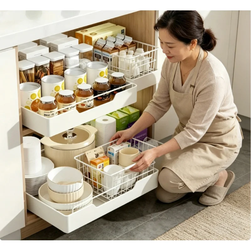 

Smooth Sliding Pull Out Under Sink Rack No Drill Large Capacity Multi Zone Kitchen Cabinet Storage Organizer