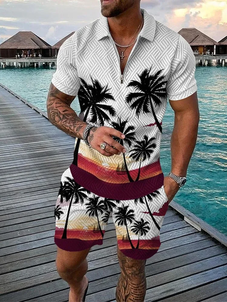 Summer Hawaii 3D Print Polo Shirts Shorts Sets Men\'s Fashion Oversized Short Sleeve Shirt Pants Set Suits Man Tracksuit Clothing