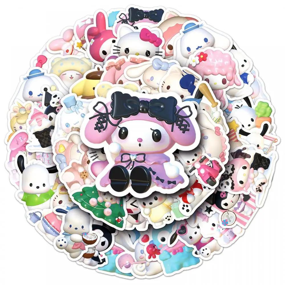 50Pcs Sanrios Y2K Cute Stickers Hello Kitty Hangyodon Kuromi My Meoloy Anime Stationery Scrapbook Guitar Laptop Cup Decal Toys