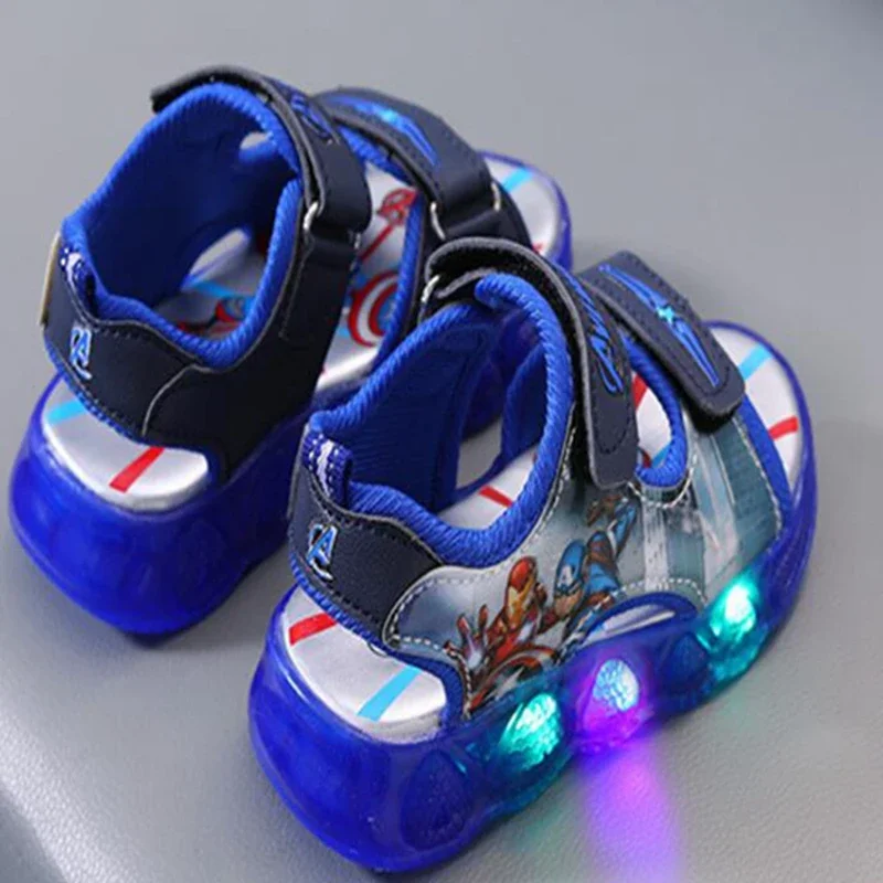 Kids Girls Summer Shoes Led Light Luminous Sandals Toddler Boys Cartoon Captain America Slippers Sport Running Baby Beach Shoes