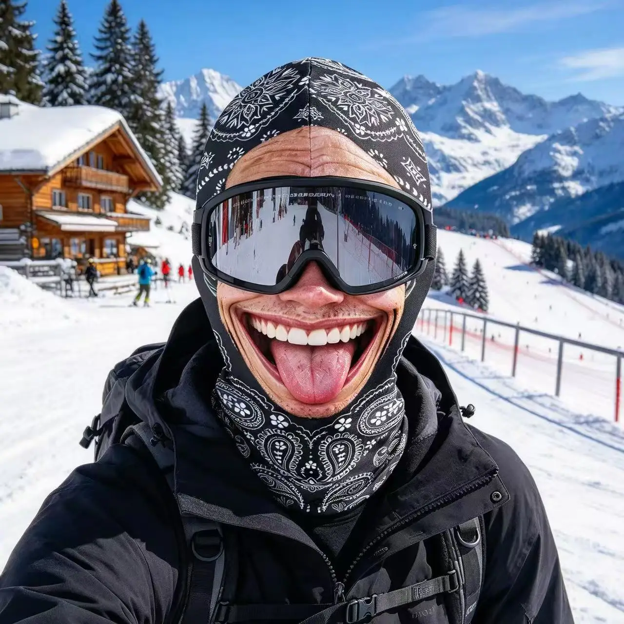 Funny Grinning Face Balaclava Paisley Full Face Cover Windproof Helmet Liner Neck Warmer Hood for Ski Cycling Halloween Cosplay