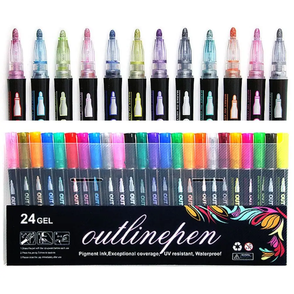 Supplies Magic Contour Fluorescence Pen Watercolor Christmas Outline Pen Metallic Markers Highlighter Pen Double Line Pen