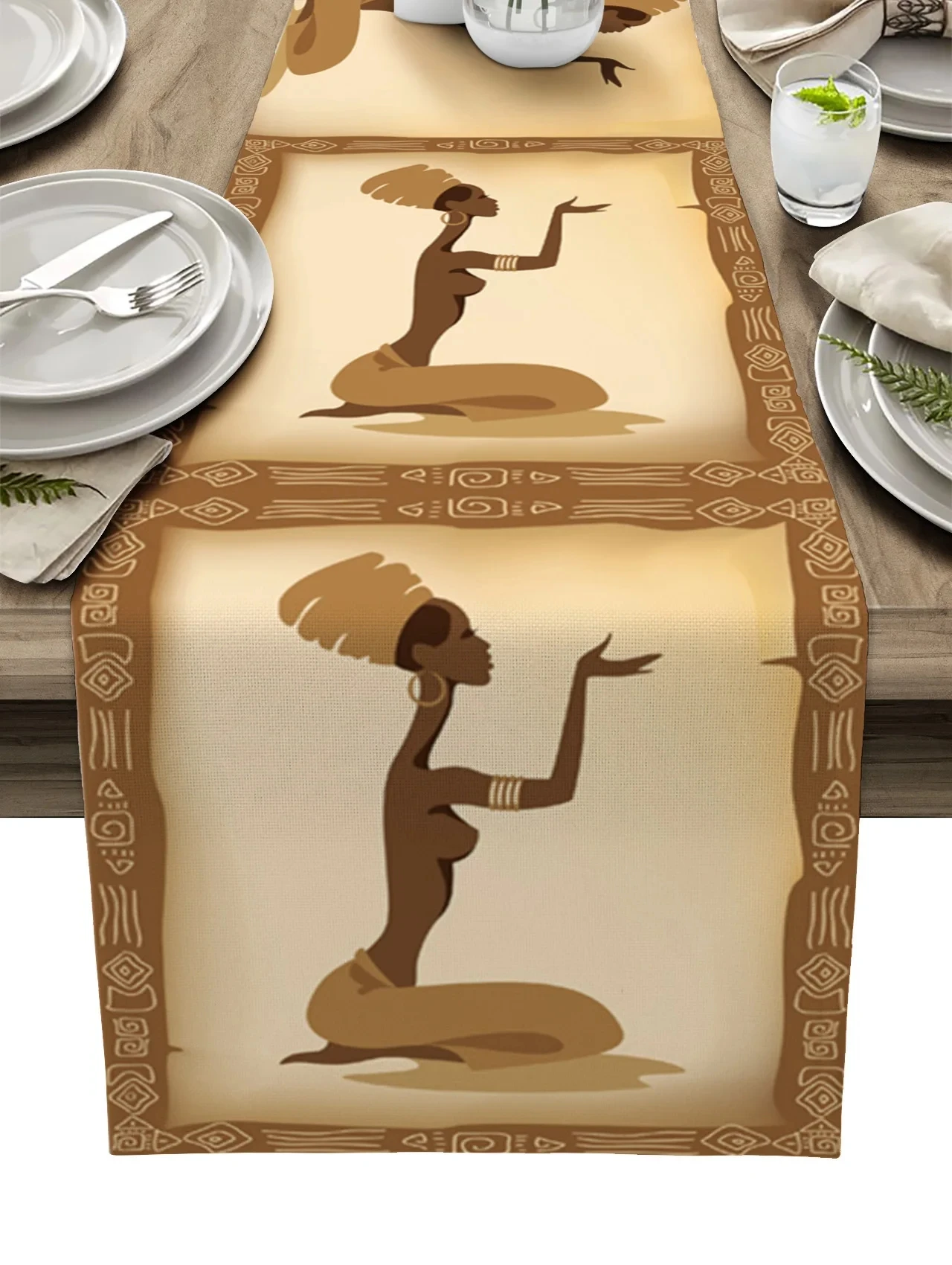 African Woman Totem Linen Table Runners Kitchen Dining Table Decor Reusable Farmhouse Table Runners Wedding Party Decorations