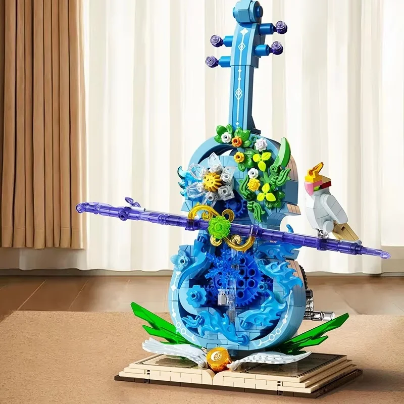 

783 шт. строительные блоки, синий цветок, скрипка, фортепиано, музыкальный инструмент, креативная детская образовательная сборка, игрушки «сделай сам»