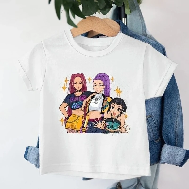 Kids T-shirt KPop Demon Hunters Print Fashion Casual Tops 2025 Movie Crew Neck Cartoon Girls Boys Tee Casual Baby Girl Clothes image 5
