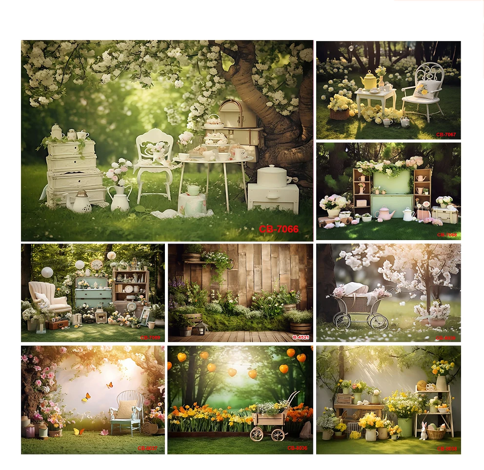 

Spring Scenic Backdrop Sweet Flowers Photography Background Meadow Floral Blossoms Garden Florets Grassland Park Trees Kid Baby