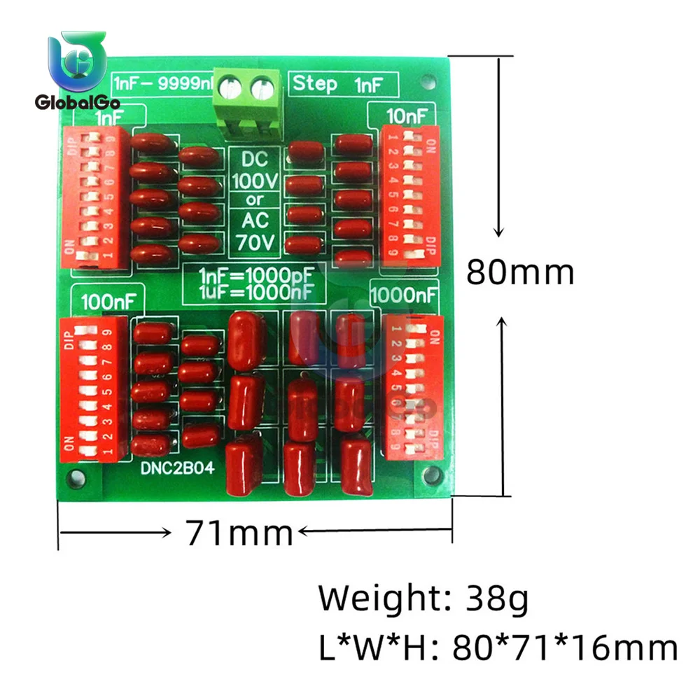 1nF to 9999nF Step-1nF Four Decade Programmable Capacitor Board C35 Polypropylene Film Capacitor DC100V AC70V For Testing