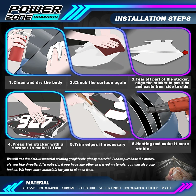 PowerZone Chrome Graphics Stickers For Husqvarna 2019 2020 2021 TC FC TX FX FS 2020 2021 2022 2023 TE FE Holographic 163 - view 5
