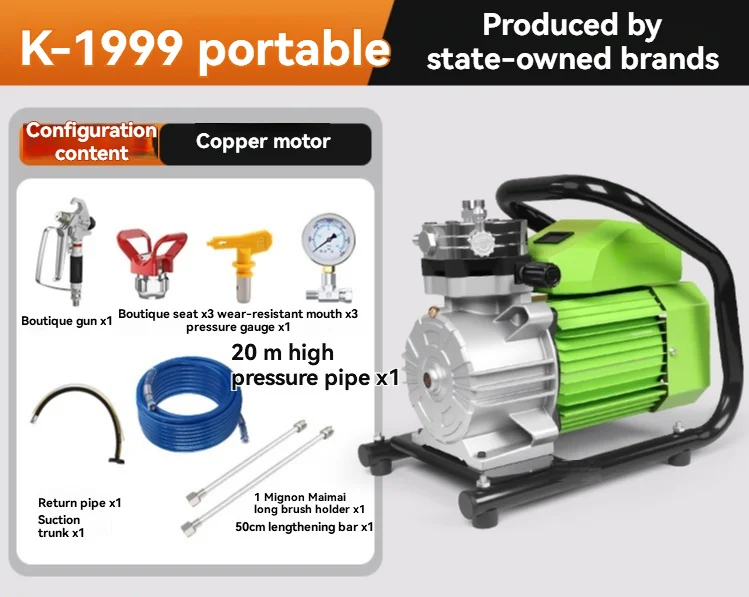 

20M Tube K-1999 220V Airless Spraying Machine High-pressure Airless Small Portable Airless Paint Sprayer Coating, Paint Spraying