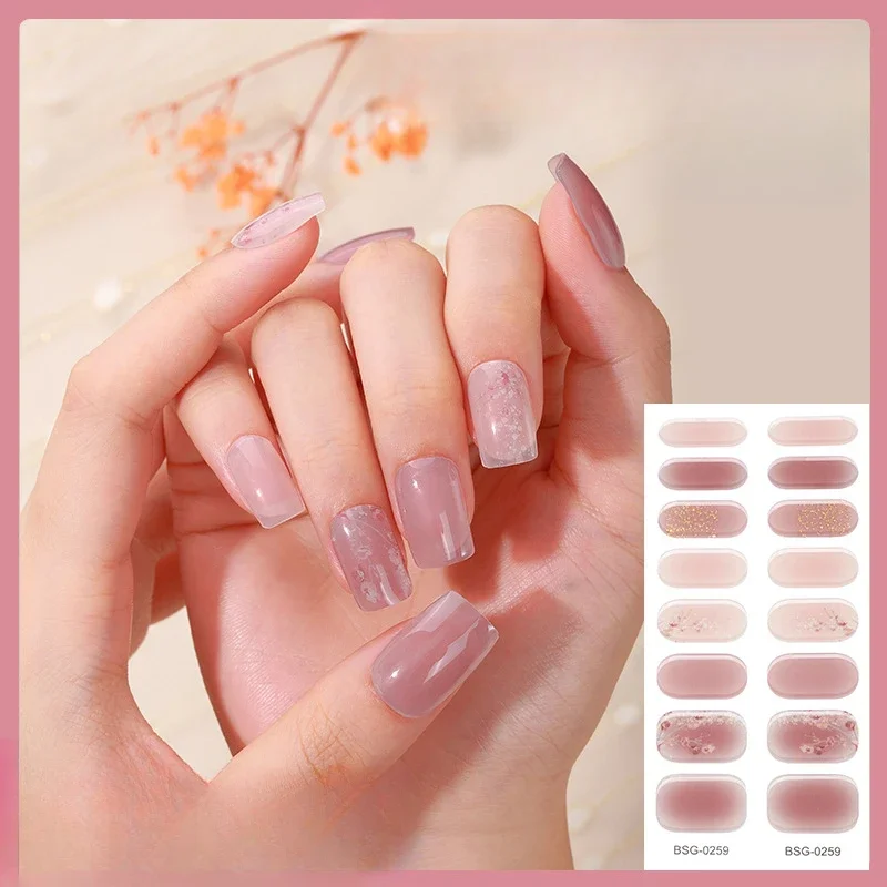 16Tips Gel Nail Sticker Full Sticker Stamping for UV Light Nail Decals Flower Macaron Strip Wraps Waterproof Nail Design