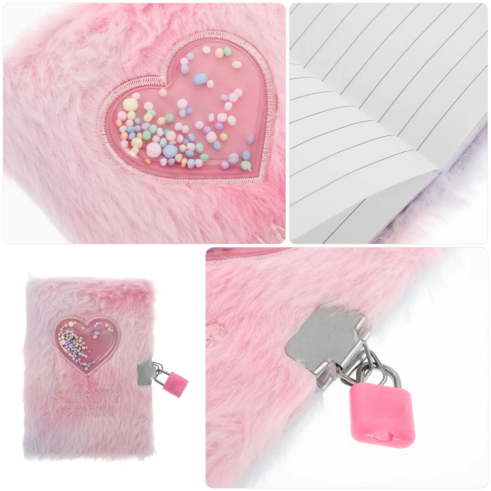 Girl Diary with Fuzzy Lock Soft Cover Children Cartoon Furry Notebook Kids Heart embroidery Writing scrapbook Account with Lock