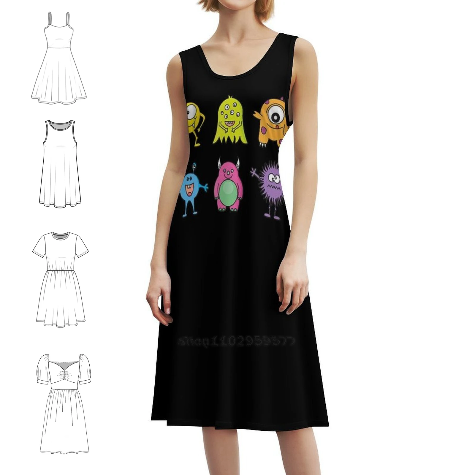 

Милое платье без рукавов с изображением монстра, Земли, планета, космического пространства, богемное платье без рукавов для женщин, пляжные вечерние платья с принтом, космическое пространство