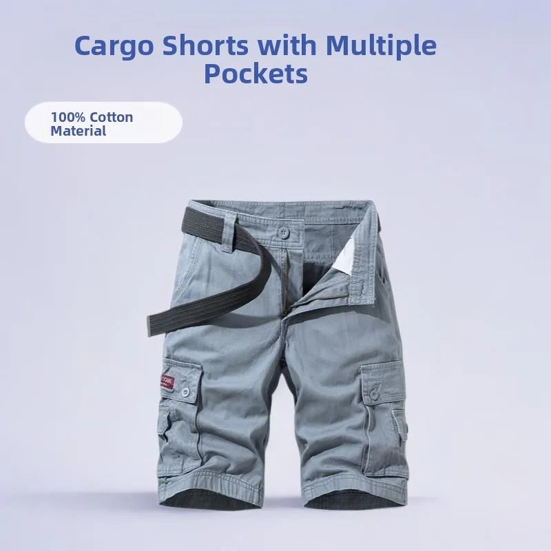 

Men's Faionable Multi-ket Workwear orts Thin Korean Sle Summer Five-Quarter Length Military een Color