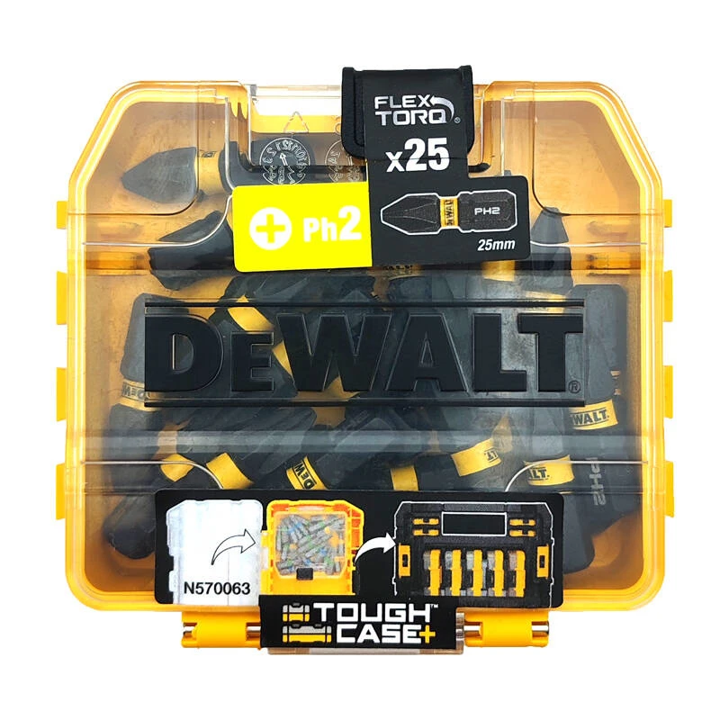 DEWALT DT70555T Extreme FLEXTORQ 25PC Set Impact Drill PH2 25mm Bit In Small Bulk Storage Case Power Tool Accessories