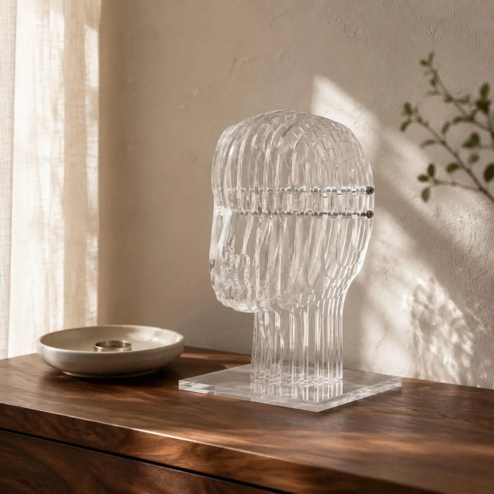 Clear Acrylic Headphone Holder Sculptural Bust Rack for Studio Desk Space Saving Storage Display for Wireless Headset and