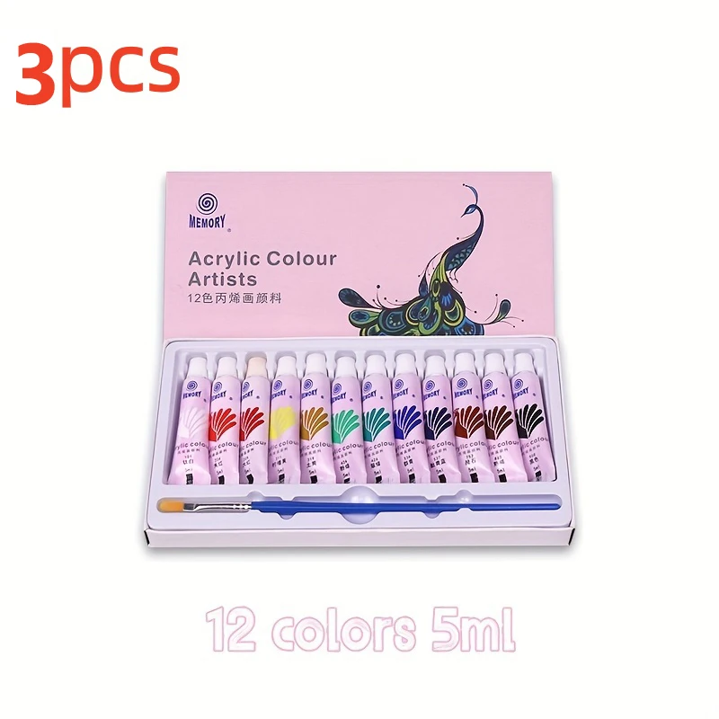 3pcs Set 12/24-Color 5ml Acrylic Paints Student Grade Painting Creation Art Supplies Birthday Gift Idea