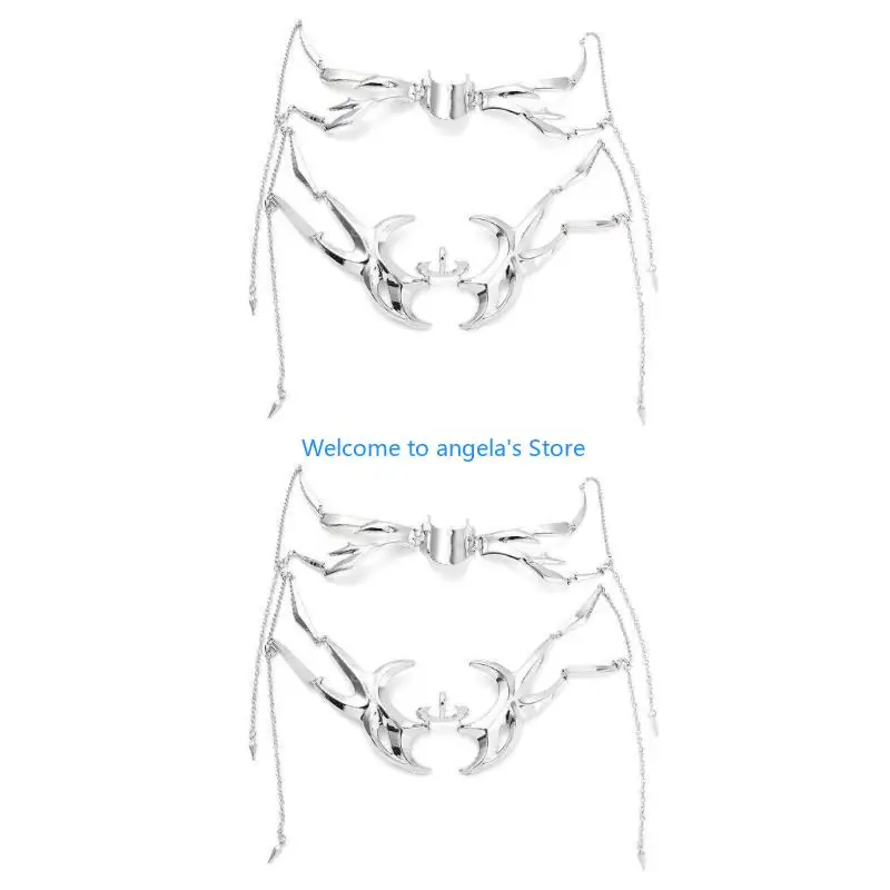 قناع حماية للذقن معدني قابل للتعديل على طراز X4YC مع سلسلة وجه لأزياء التصوير الفوتوغرافي لحفلات الهالوين قطعتين
