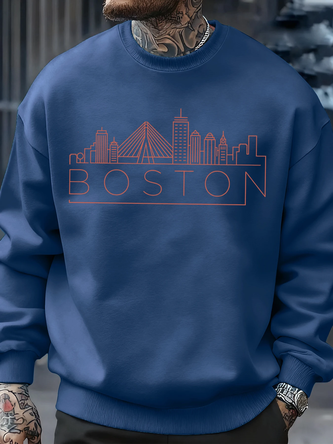 Boston City Line Prints Herren Sweatshirt Herbst Hip Hop Mode Pullover Bequeme Sweatshirts Lässige Fleece Sportbekleidung