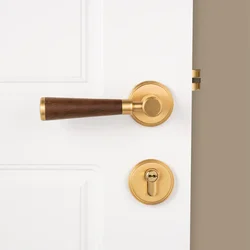 DOOROOM Brass Door Lock Walnut Wood Simplicity Trapezoid Light Luxury Wooden Door Handles Furniture Bedroom Door Lock