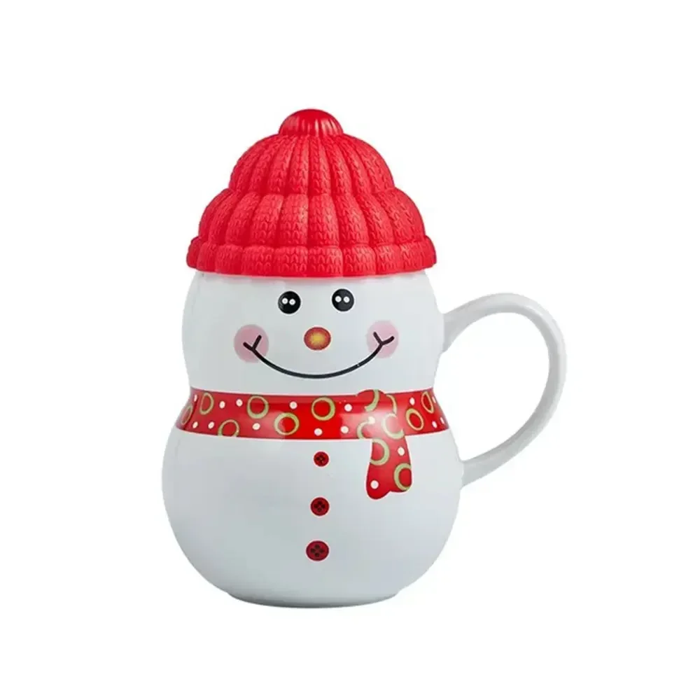 Christmas And New Year Ceramic Snowman Mug Creative Cartoon Household Coffee Milk Tea Cute Gift With Lid Tableware Multicolor